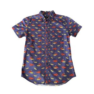 21 Men Button Down Lobster Motif Shirt Size Small Fitted Fries Salt Lobstah Navy